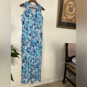 Lilly Pulitzer Essie Maxi Dress Size X- small Tropical Turquoise Elephan…